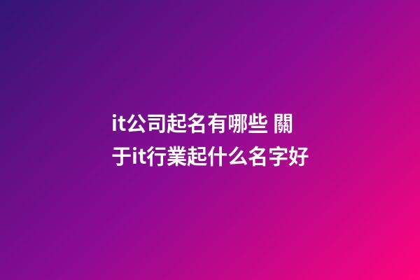 it公司起名有哪些 關于it行業起什么名字好-第1張-公司起名-玄機派